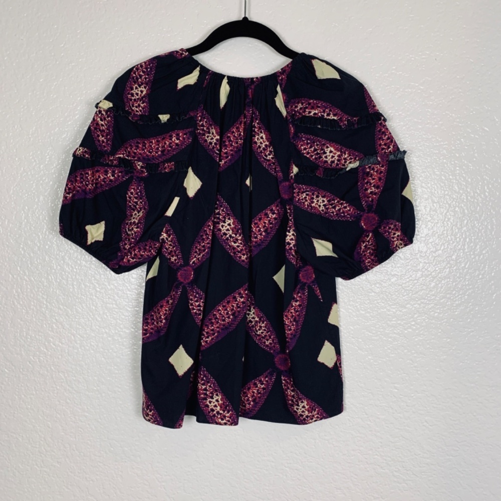 Ulla Johnson Arusi Top Plum Purple Womens Size 2 Short Sleeve Boho Diamond Print - Picture 13 of 14